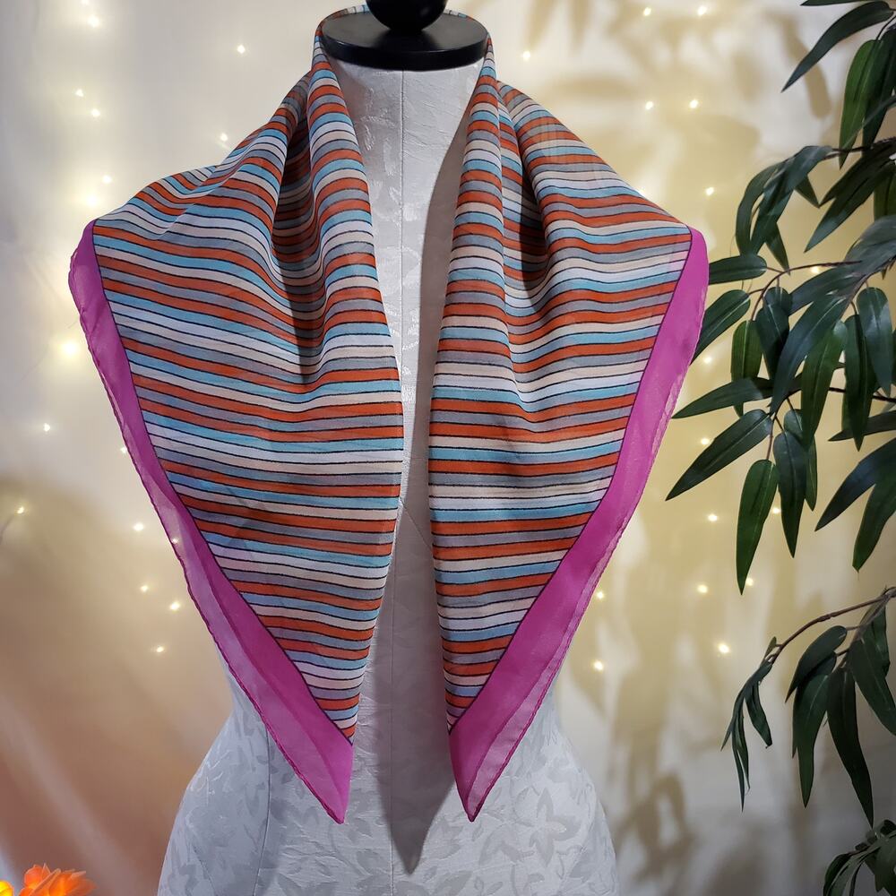 Morsly New York Vintage Retro Striped Square Italian Multicolor Scarf - Picture 2 of 6